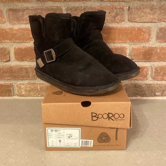 Booroo black suede ankle slip on boots Sz 9 - Picture 1 of 9